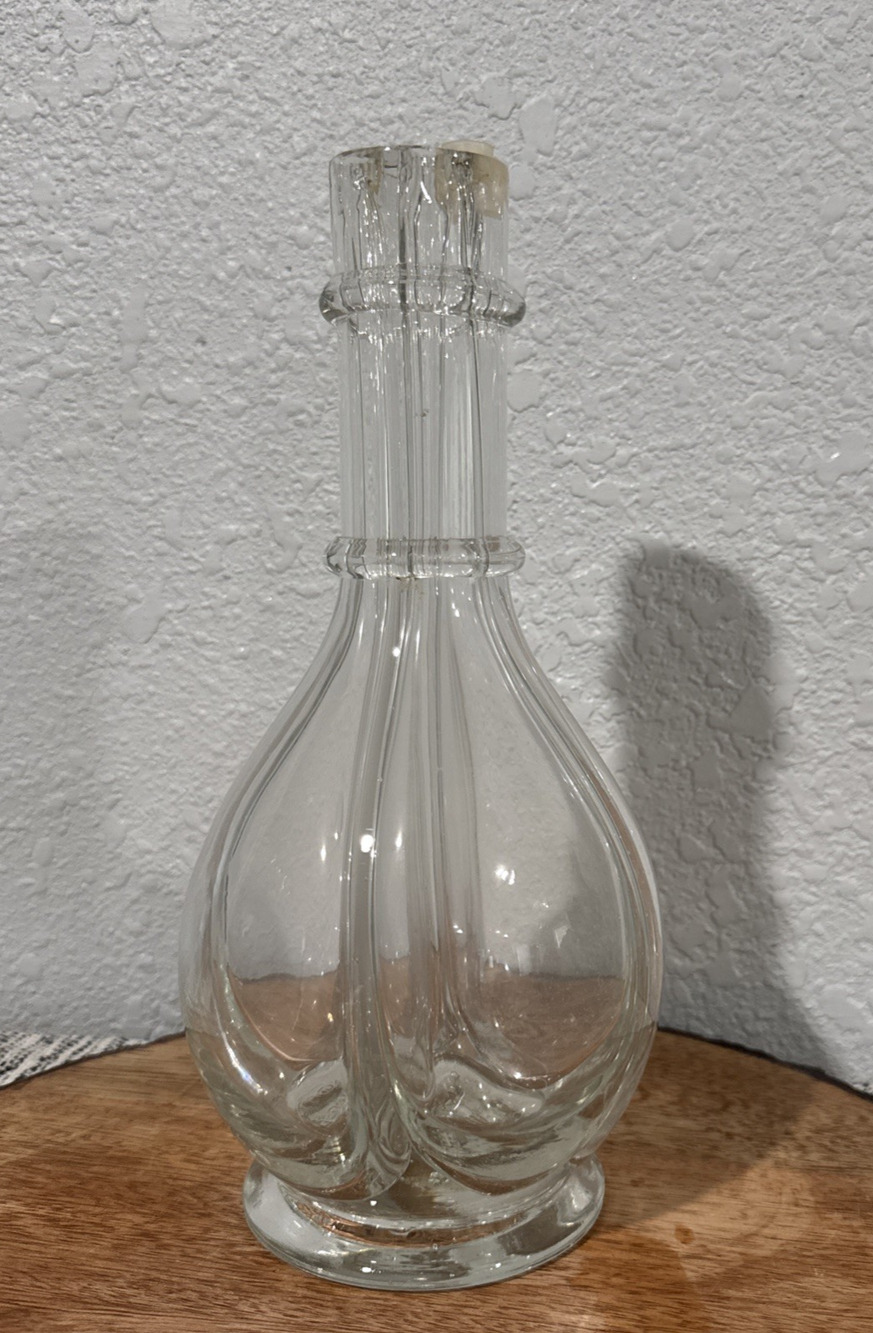 VTG French Glass Decanter Multi-Chamber 4 Compartment Bottle Vase Clear Glass